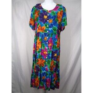 Vintage Hi Lites Floral Hawaiian Button Maxi Dress Plus Size 2X Fashion Bug New